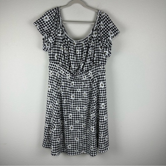 Torrid Black White Checkered Mini Textured Knit Puff Sleeve Skater Dress Size 2X - Picture 1 of 6